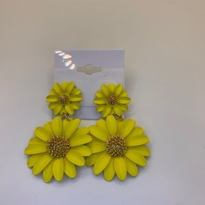Yellow Sunflower Dangle Earrings, Statement Earrings